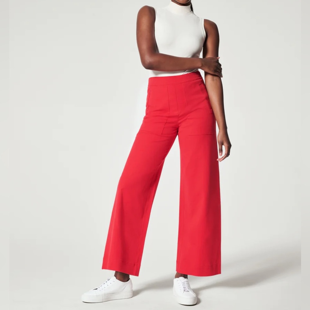 NWT SPANX Women’s On-the-Go Wide Leg Pants - Large Tall in True Red Color